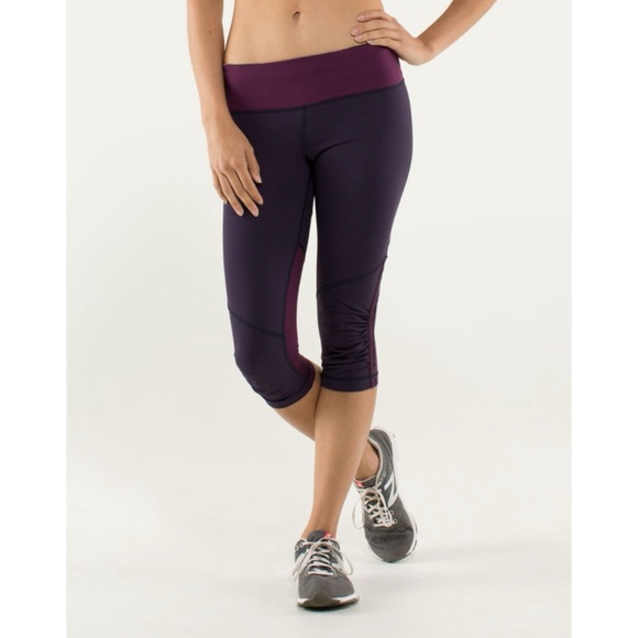 Lululemon Run: For Your Life Crop Hyper Stripe Plum/Pow Stripe Angel Wing 4 - Picture 2 of 9